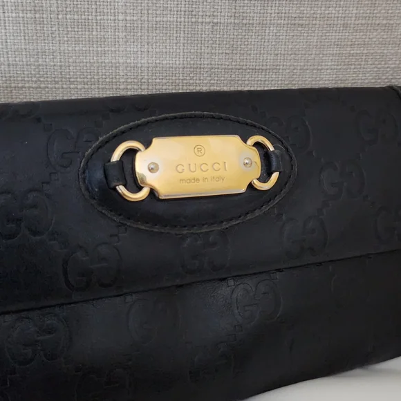 Gucci GG Black Guccissima Long Trifold Snap Wallet W/ Gucci Gold Horsebit Accent - Picture 5 of 16